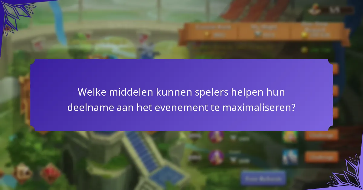 Welke middelen kunnen spelers helpen hun deelname aan het evenement te maximaliseren?